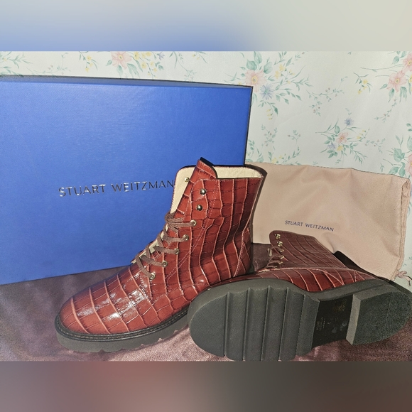 Stuart Weitzman Bootie Women's 12 Cardamom Mila Croc Leather Brand New - Picture 2 of 6